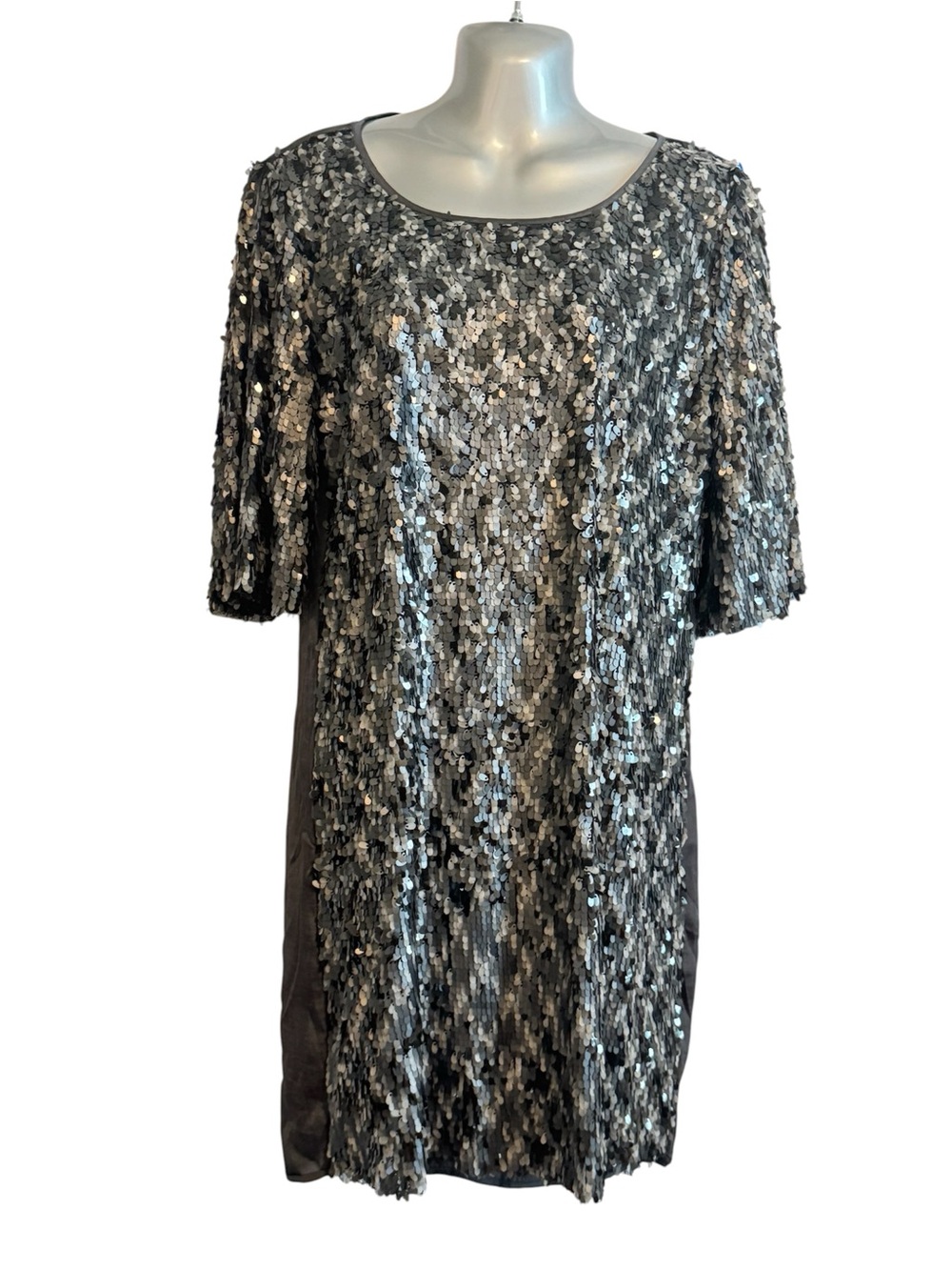 Monoreno Silver Sequin Shift Party Dress M Charcoal Glam Cocktail